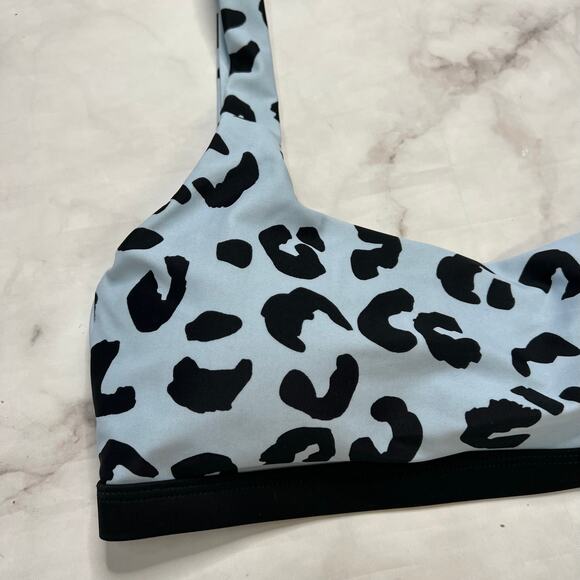 DKNY Leopard Print Blue Black Bralette Bikini Top Size L New - Picture 3 of 6